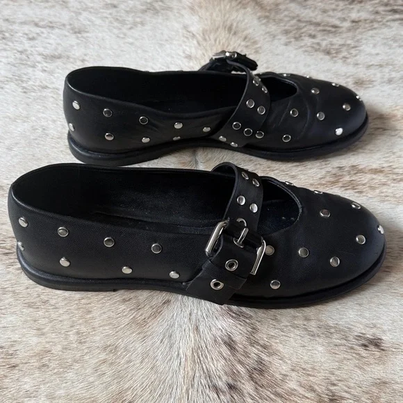 ME+EM Black Silver Studded Ballerina Flat 7 37 Leather Box + Bag Ballet - Picture 10 of 16